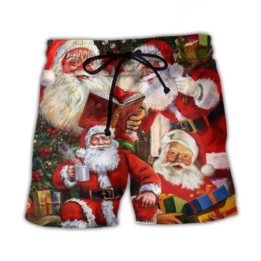 Christmas Santa Story Night Painting Beach Shorts Pattern Detail For Relaxed Warm Weather Outfits