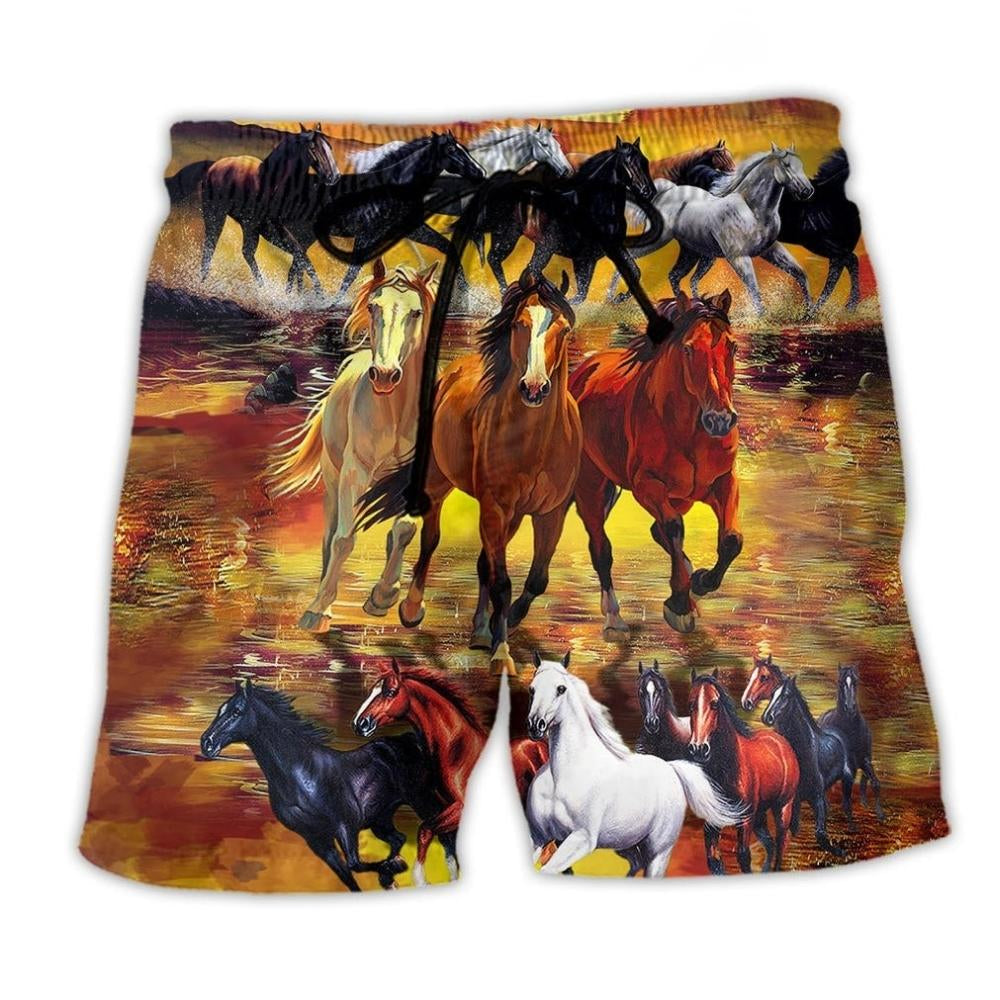 Horse Running Classic Beach Shorts Design Detail For Resort And Beach Day Style