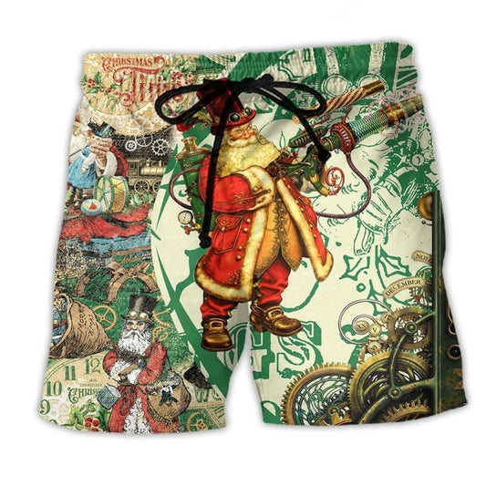 Christmas Steampunk Santa Beach Shorts Pattern View For Weekend Trips And Outdoor Activities