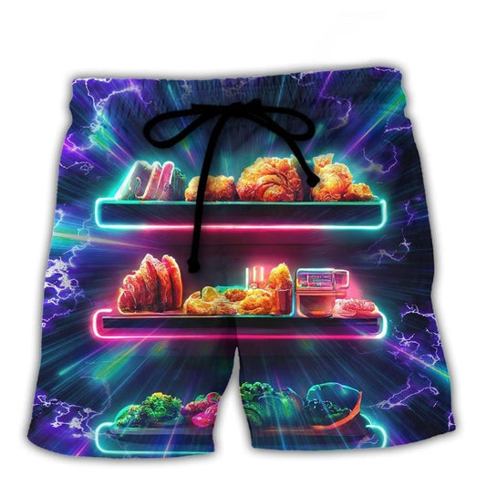 Good Food Good Mood Fun Quote Beach Shorts Pattern View For Vacation Travel And Outdoor Fun