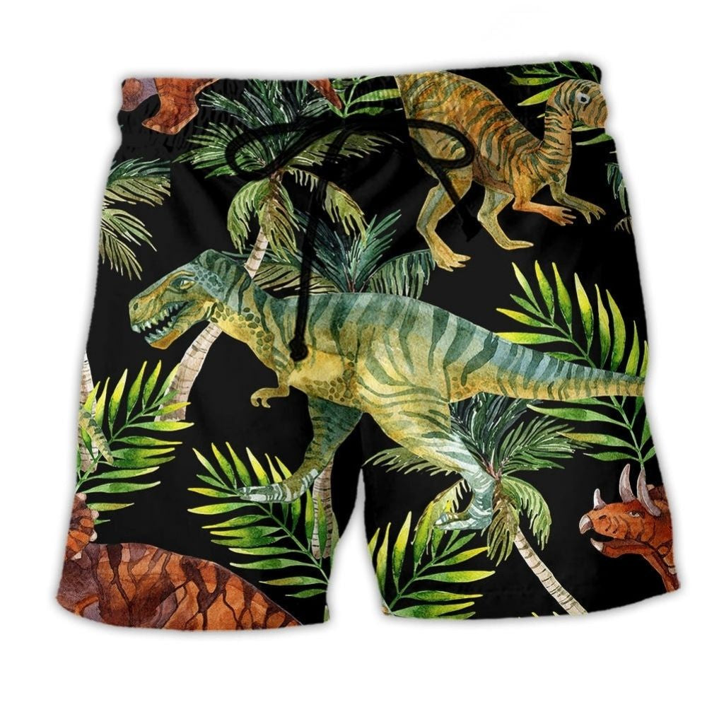 Dinosaur Ancient Jungle Adventure Beach Shorts For Summer Vacation And Coastal Travel