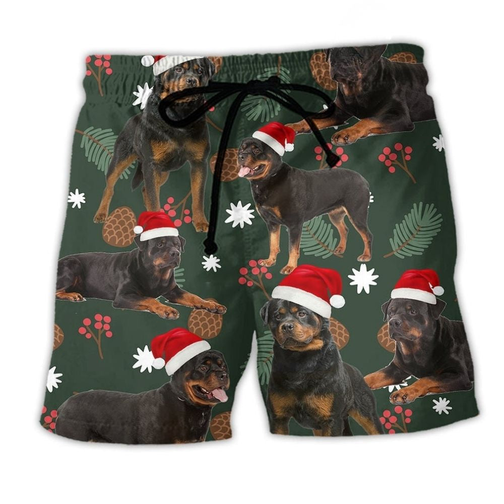 Rottweiler Dog Merry Christmas Holiday Beach Shorts For Vacation Travel And Easygoing Coastal Style