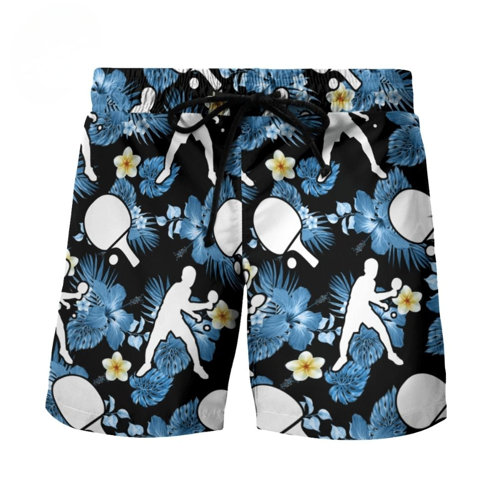 Table Tennis Tropical Blue Sport Beach Shorts Pattern View For Vacation Travel And Outdoor Fun