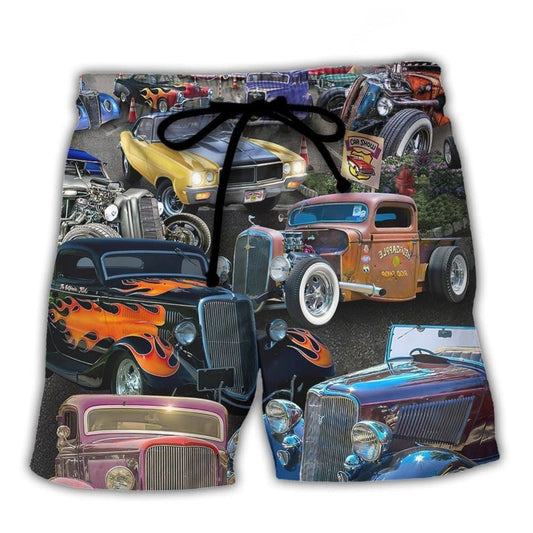 Hot Rod Diner Classic Car Show Beach Shorts Design View For Poolside Relaxation And Holiday Trips