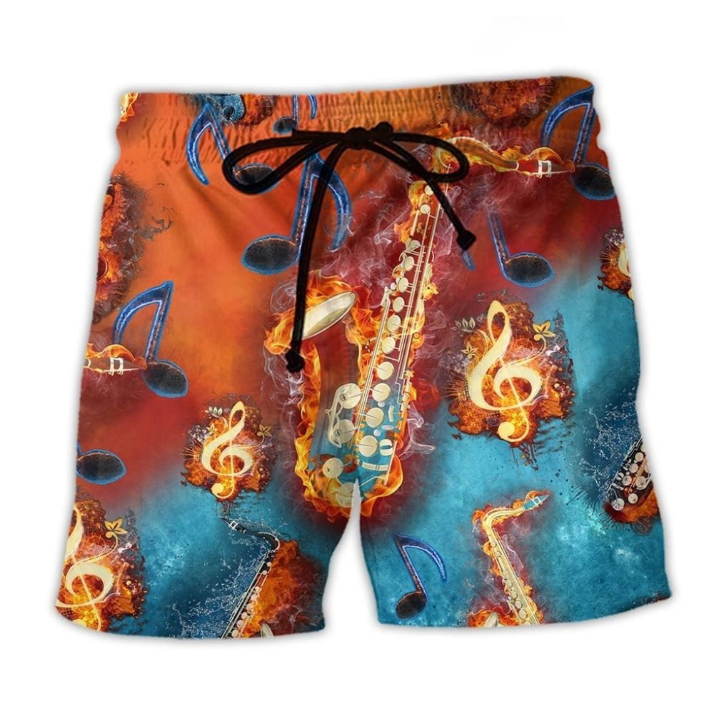Red Black Music Beach Shorts For Summer Vacations And Easy Warm Weather Wear