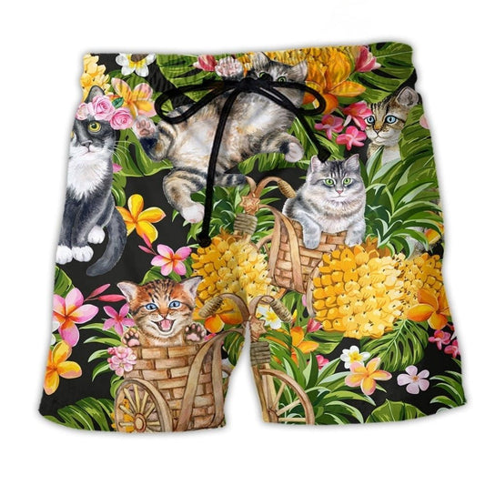 Cat Floral Garden Beach Shorts For Beach Days And Relaxed Holiday Style