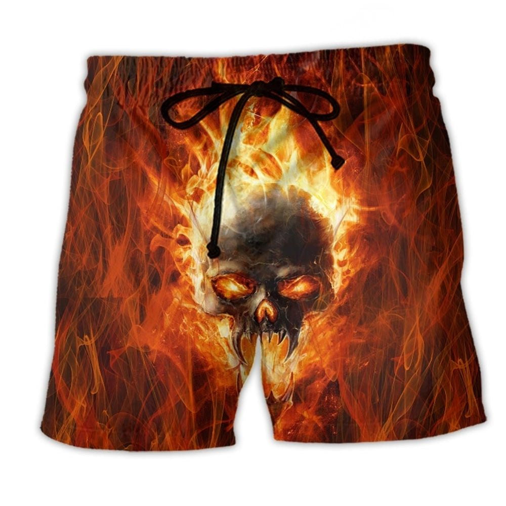 Skull Hot As Hell Bold Beach Shorts Artwork Detail For Coastal Festival Trips
