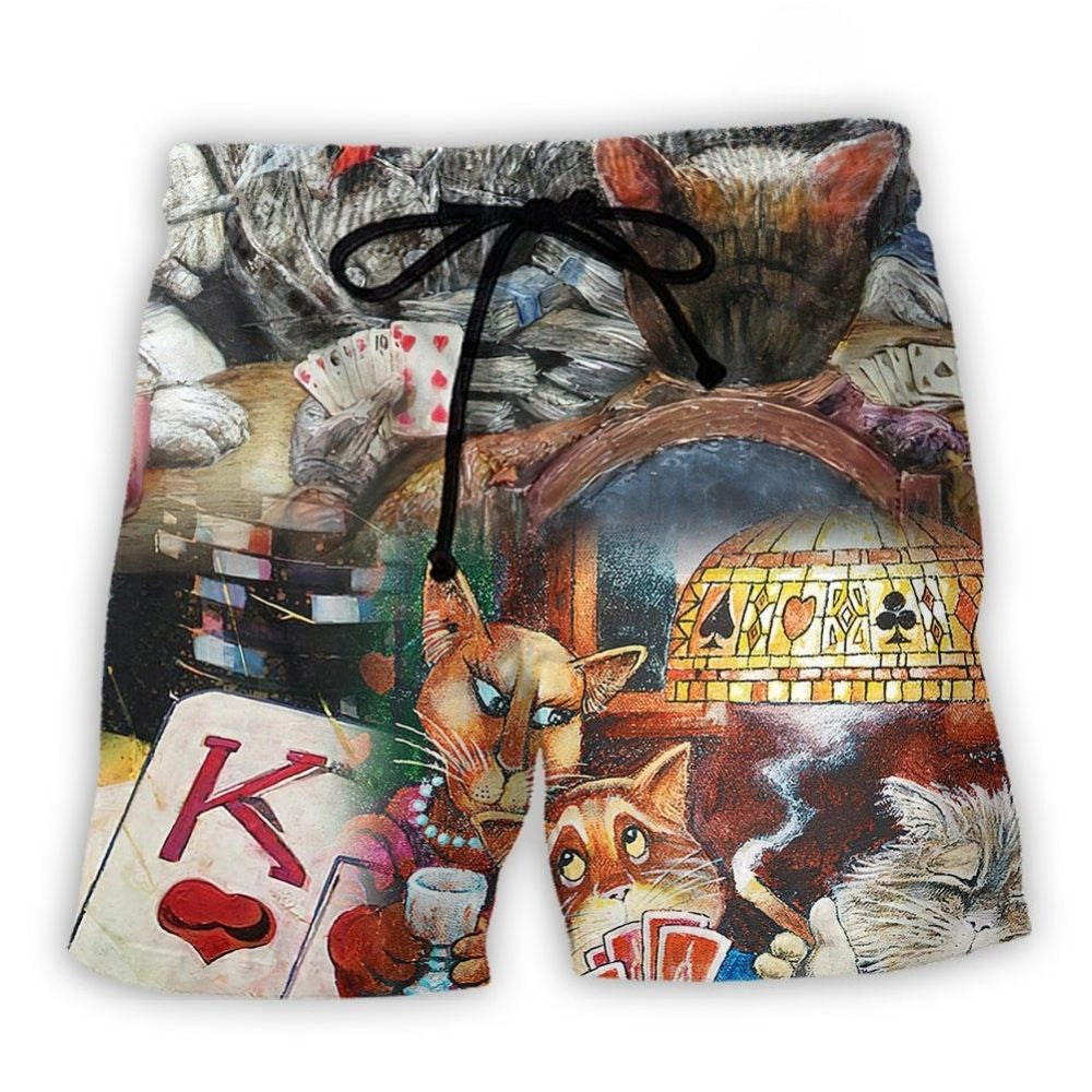 Cat Playing Poker Beach Shorts For Weekend Escapes And Comfortable Resort Style