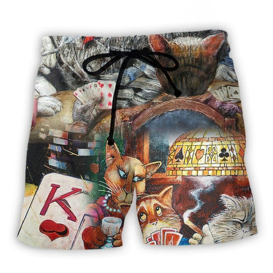 Cat Playing Poker Beach Shorts For Weekend Escapes And Comfortable Resort Style