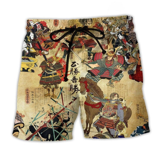 Samurai See Beyond The Eyes Beach Shorts Print Detail For Coastal Adventures And Resort Trips