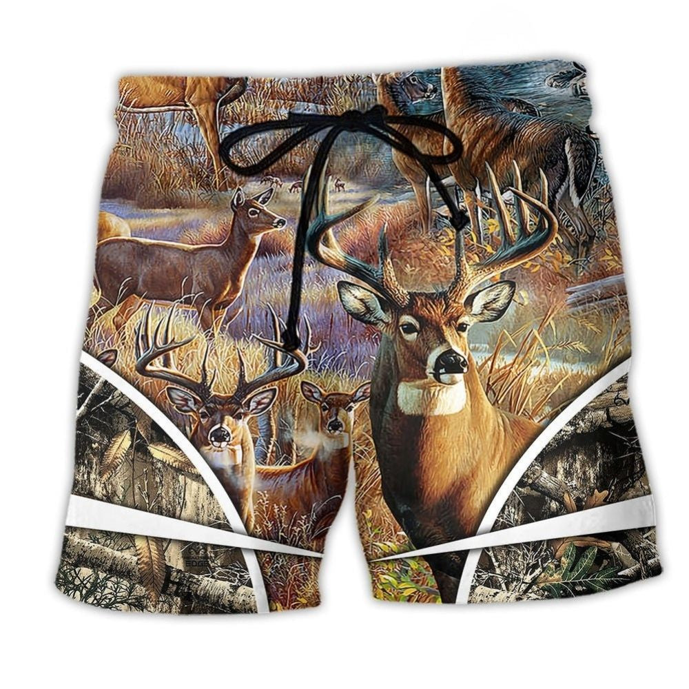 Deer Hunting Outdoor Life Style Personalized Beach Shorts Artwork Detail For Comfortable Everyday Summer Wear
