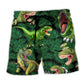 Green Dinosaur Beach Shorts For Summer Festivals And Comfortable Daily Wear
