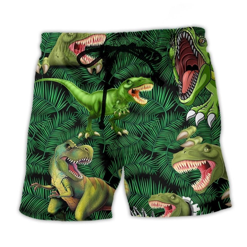 Green Dinosaur Beach Shorts For Summer Festivals And Comfortable Daily Wear