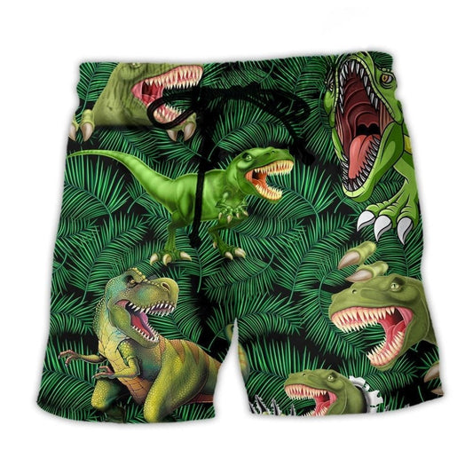 Green Dinosaur Beach Shorts For Summer Festivals And Comfortable Daily Wear