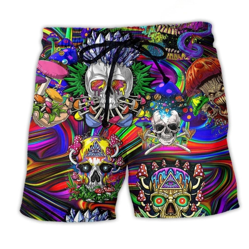 Colorful Skull Weird And Proud Quote Beach Shorts Pattern Detail For Sunny Outdoor Activities