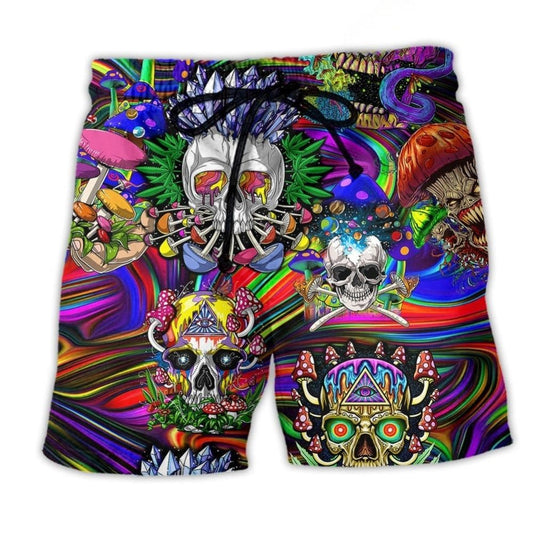 Colorful Skull Weird And Proud Quote Beach Shorts Pattern Detail For Sunny Outdoor Activities