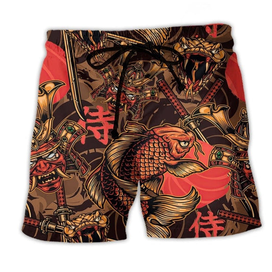 Samurai Japan Red Beach Shorts For Summer Vacations And Distinctive Seasonal Style