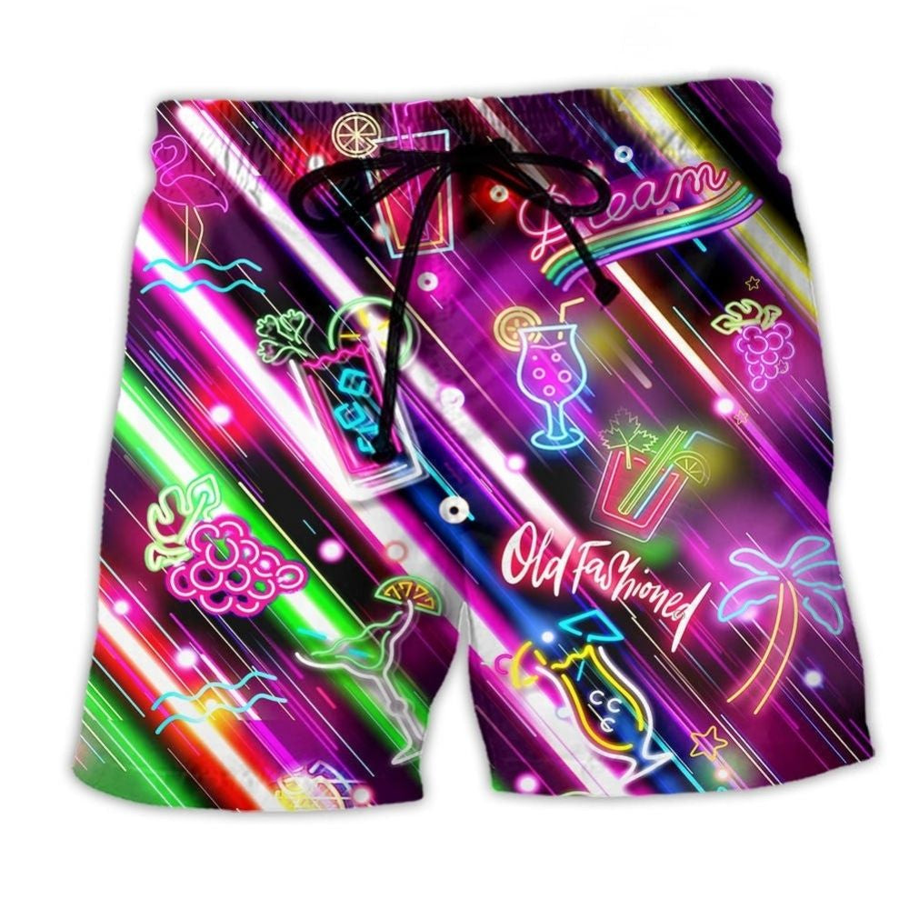Happy Hour Cocktail Vintage Beach Shorts For Summer Vacation And Coastal Travel