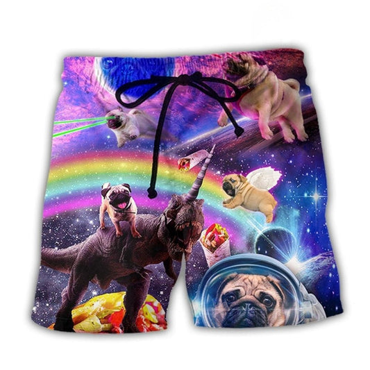 Pug Galaxy Rainbow Fantasy Beach Shorts For Coastal Adventures And Lightweight Summer Style