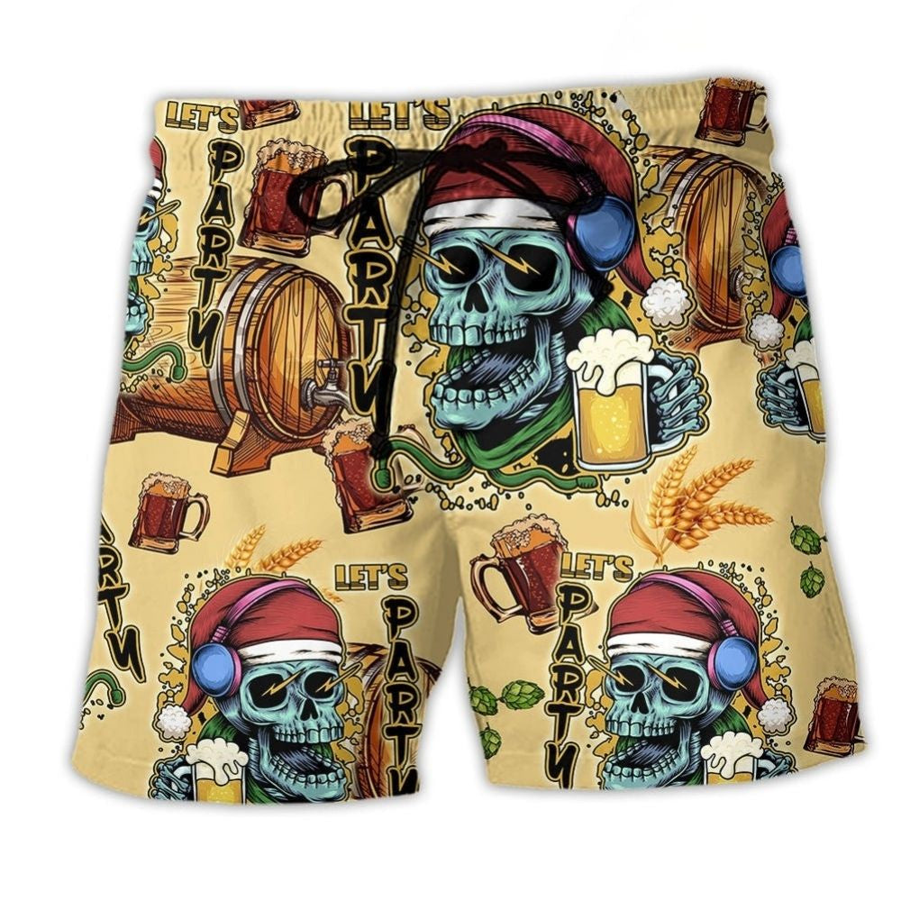 Christmas Skull Merry Xmas Holiday Beach Shorts For Tropical Getaways And Weekend Adventures