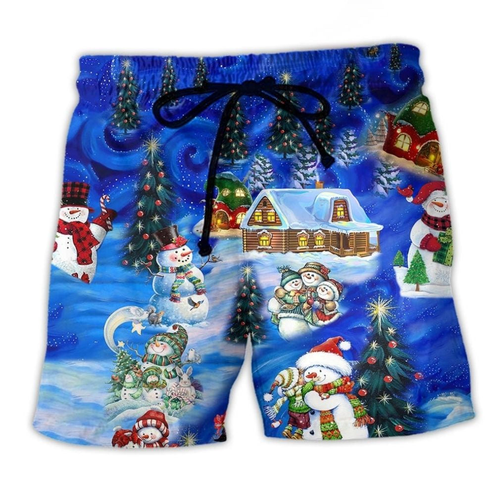 Snowman Chillin With Snowmies Beach Shorts For Summer Vacation And Coastal Travel