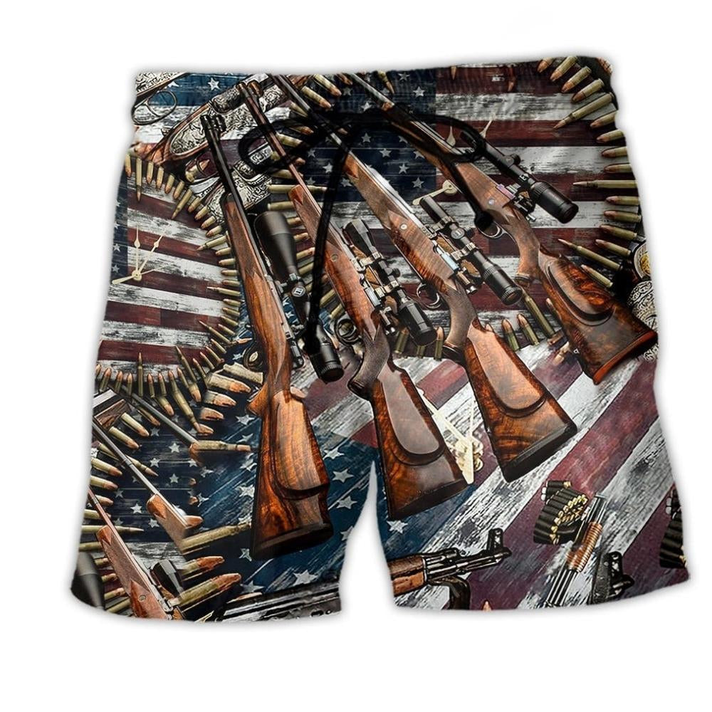Gun American Freedom Quote Beach Shorts Artwork Detail For Patriotic Gift Giving