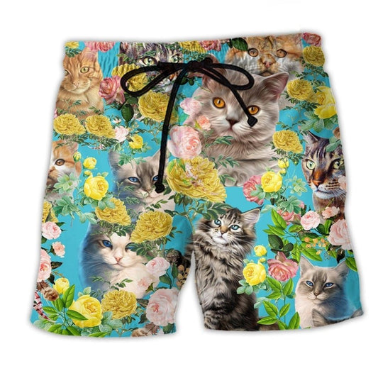 Cute Kitten Flower Beach Shorts For Holiday Cruises And Travel Ready Comfort