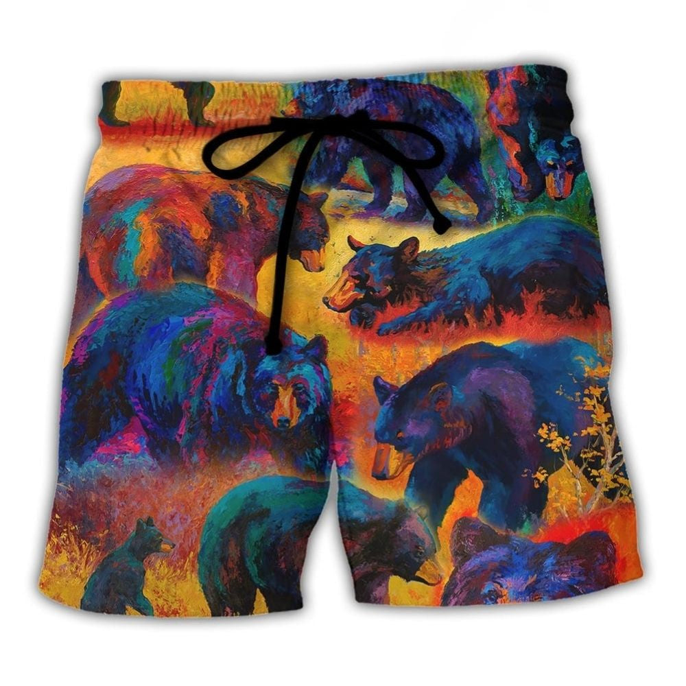 Bear Are Masters Of Survival Beach Shorts Artwork Detail For Tropical Travel And Everyday Wear