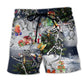 Skull Christmas Dance Dark Beach Shorts Design Detail For Seasonal Resort Style