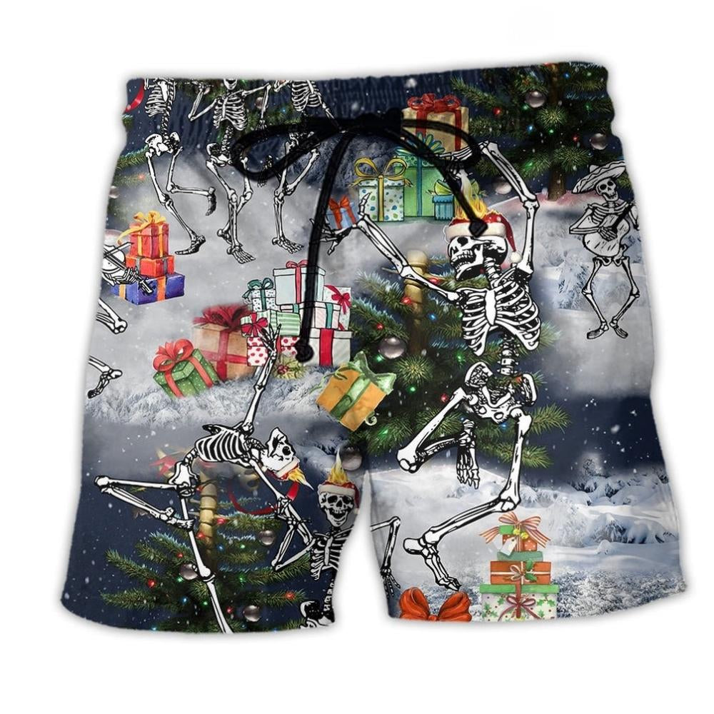 Skull Christmas Dance Dark Beach Shorts Design Detail For Seasonal Resort Style