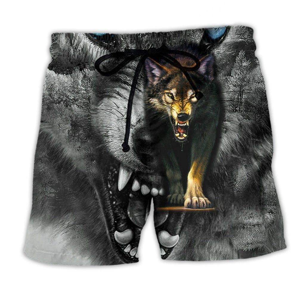 Wolf Never Quit Motivational Beach Shorts Pattern View For Coastal Holidays And Casual Activities