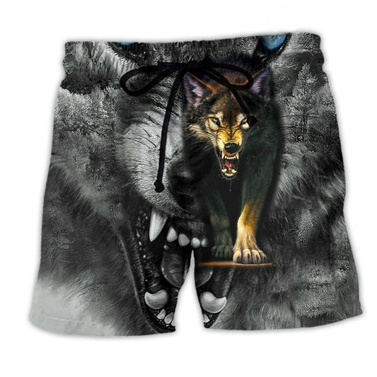 Wolf Never Quit Motivational Beach Shorts Pattern View For Coastal Holidays And Casual Activities