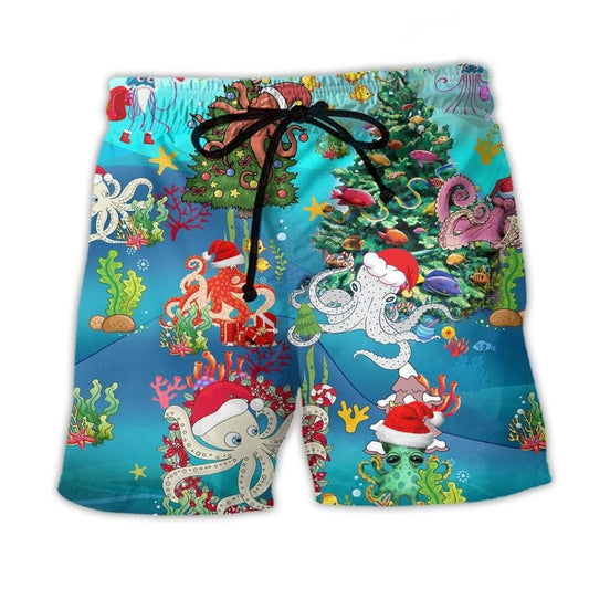 Octopus Merry Christmas Beach Shorts For Warm Weather Outings And Flexible Everyday Wear