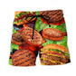 BBQ Hamburger Grilling Food Beach Shorts Artwork Detail For Tropical Travel And Everyday Wear