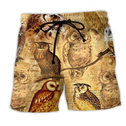 Owl Retro Classic Beach Shorts For Animal Lovers And Summer Vacation Style
