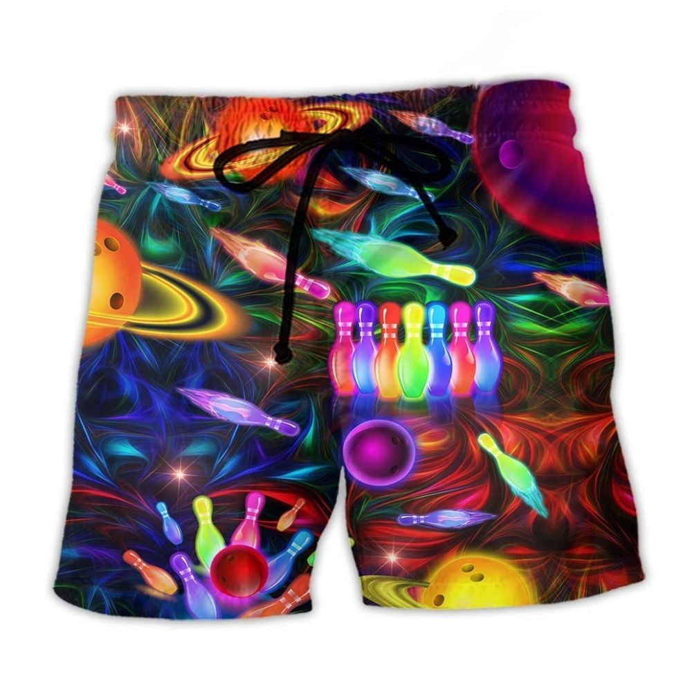 Bowling Galaxy Strike Colorful Beach Shorts Print Detail For Thoughtful Gift Giving