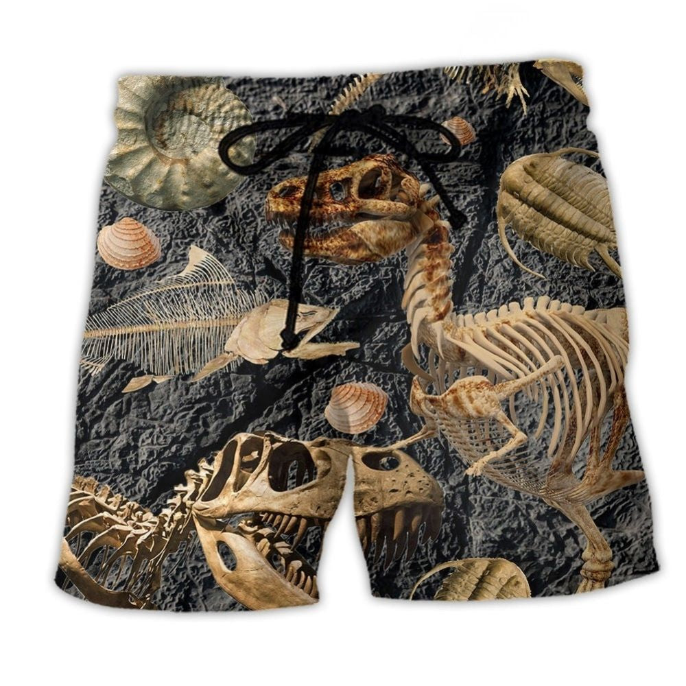Dinosaur Fossil Collection Beach Shorts Print View For Coastal Escapes And Casual Outings