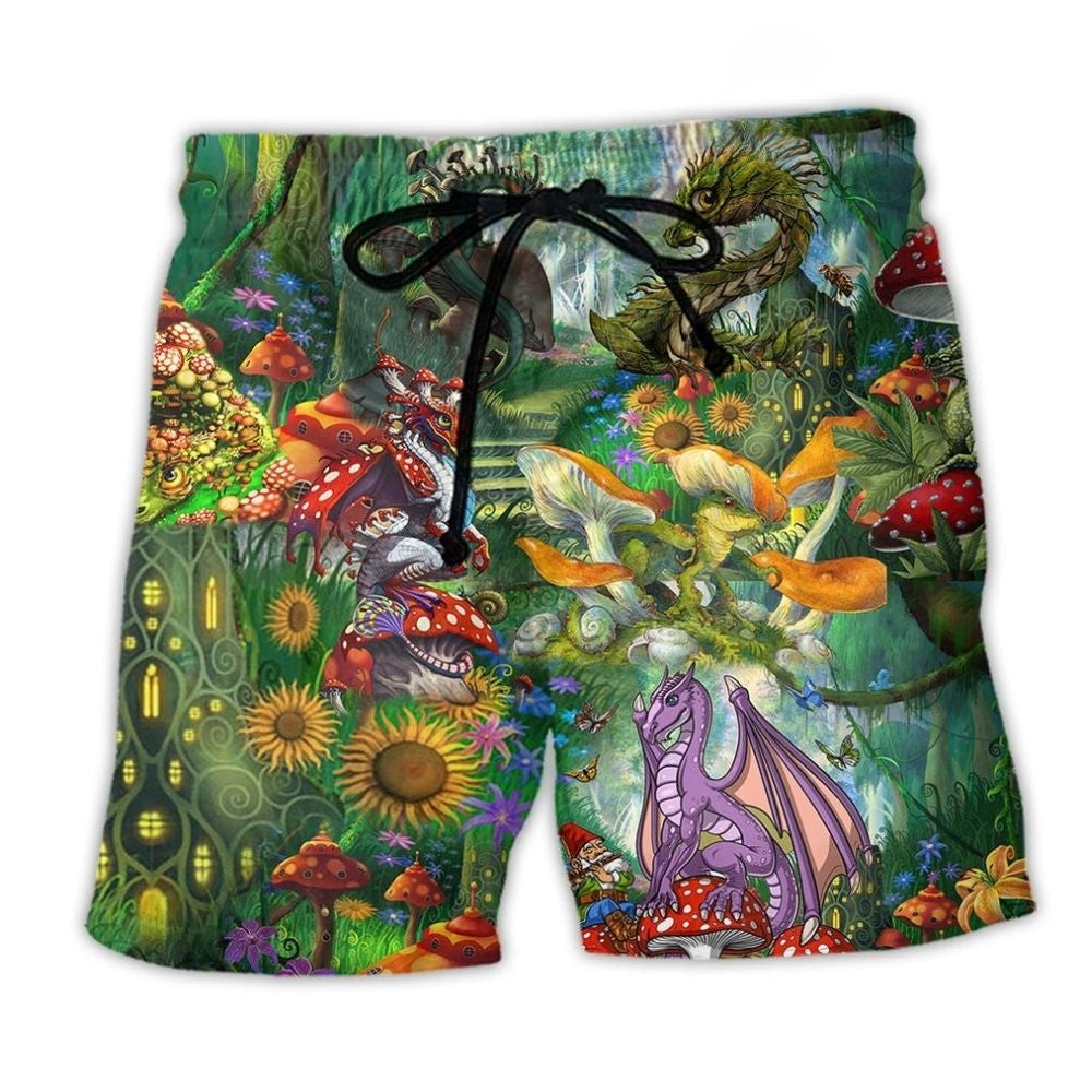 Bohemian Dragon Mushroom Beach Shorts For Coastal Adventures And Lightweight Summer Style