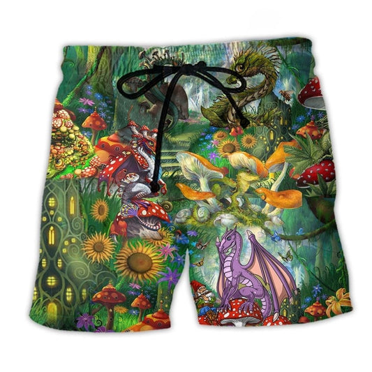 Bohemian Dragon Mushroom Beach Shorts For Coastal Adventures And Lightweight Summer Style