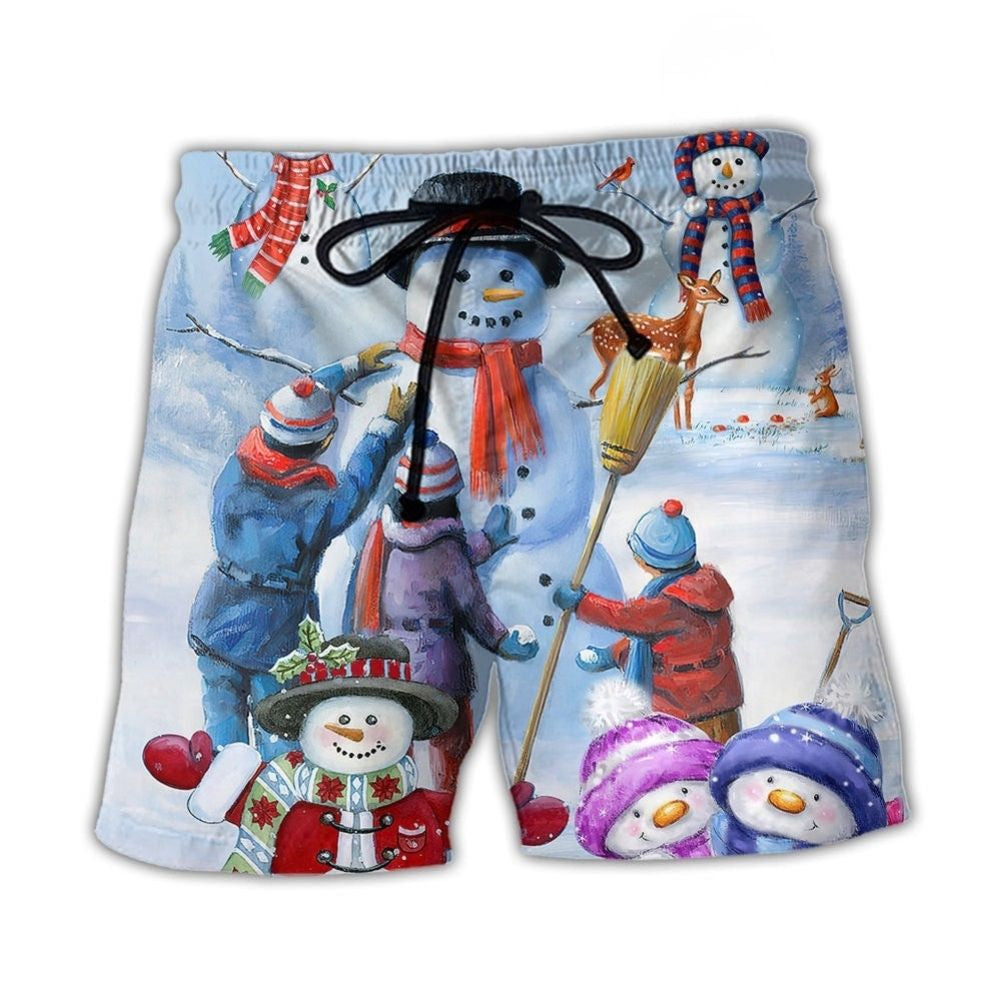 Christmas Snowman Family Joy Beach Shorts For Coastal Adventures And Relaxed Summer Wear