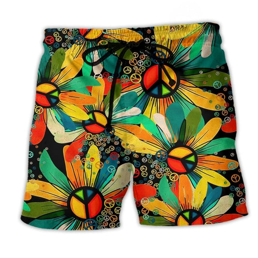 Bohemian Peace Flower Beach Shorts For Resort Getaways And Easygoing Coastal Style