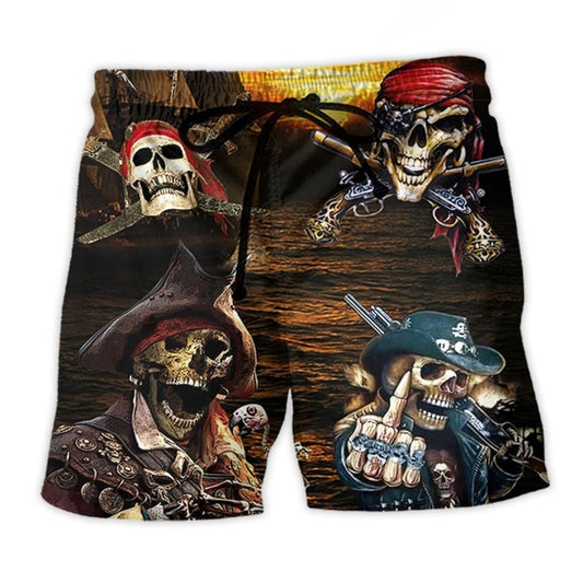 Pirate Skull Sea King Beach Shorts For Tropical Holidays And Casual Outdoor Comfort