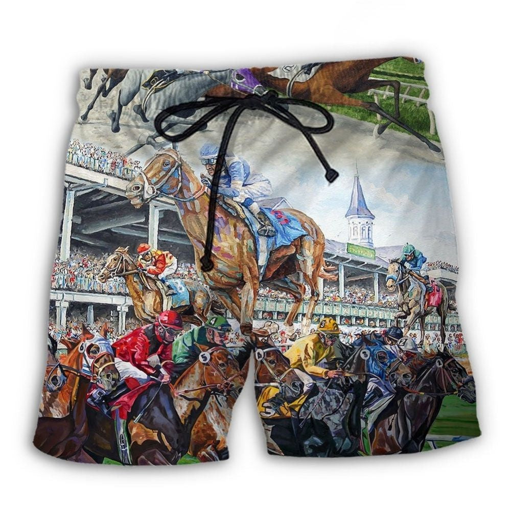 Horse Racing Strong And Brave Beach Shorts For Tropical Getaways And Weekend Adventures