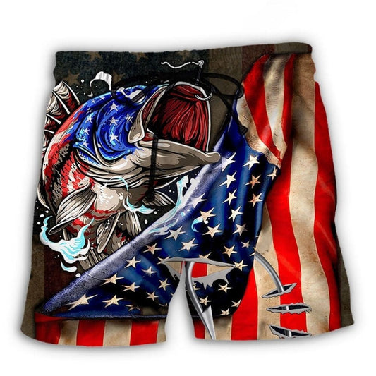Fishing USA Flag Cool Beach Shorts Print View For Coastal Escapes And Casual Outings