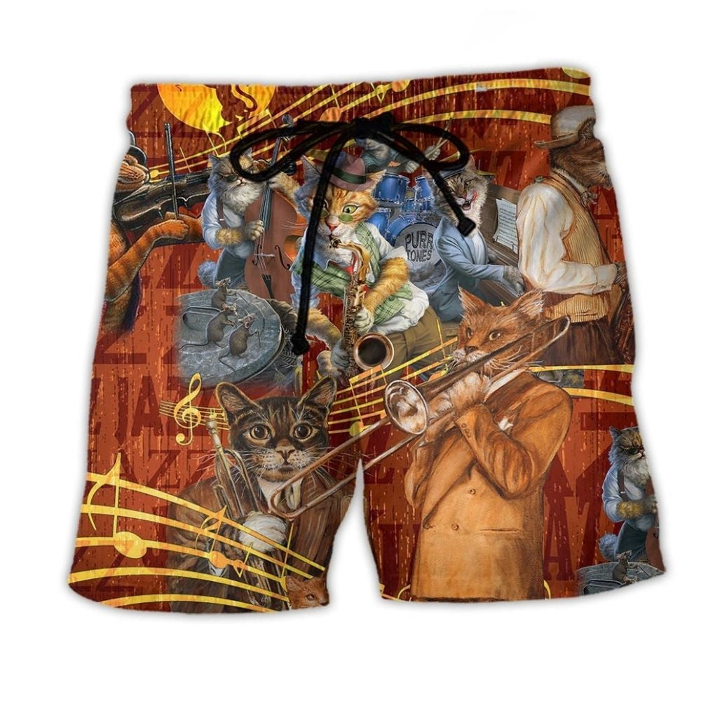 Cat Jazz Music Beach Shorts For Summer Festivals And Flexible Everyday Wear