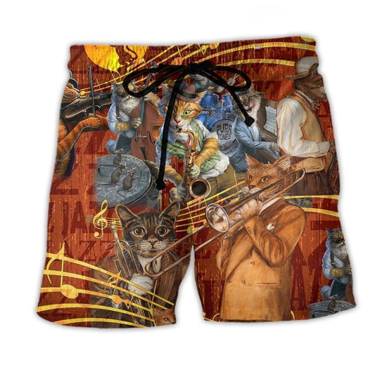 Cat Jazz Music Beach Shorts For Summer Festivals And Flexible Everyday Wear