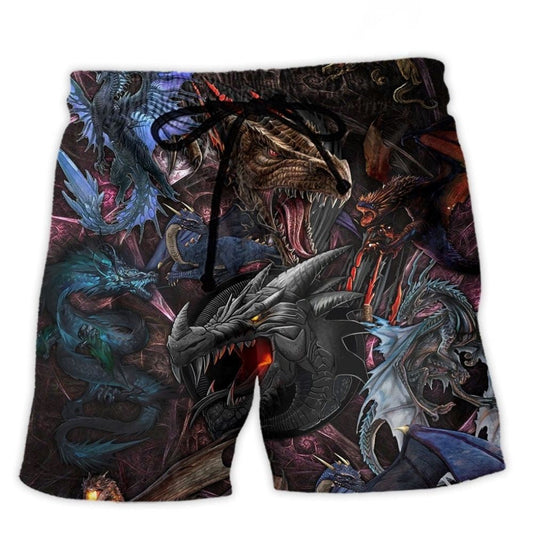 Dragon In A Mystery Fantasy World Beach Shorts Pattern View For Resort Days And Outdoor Activities