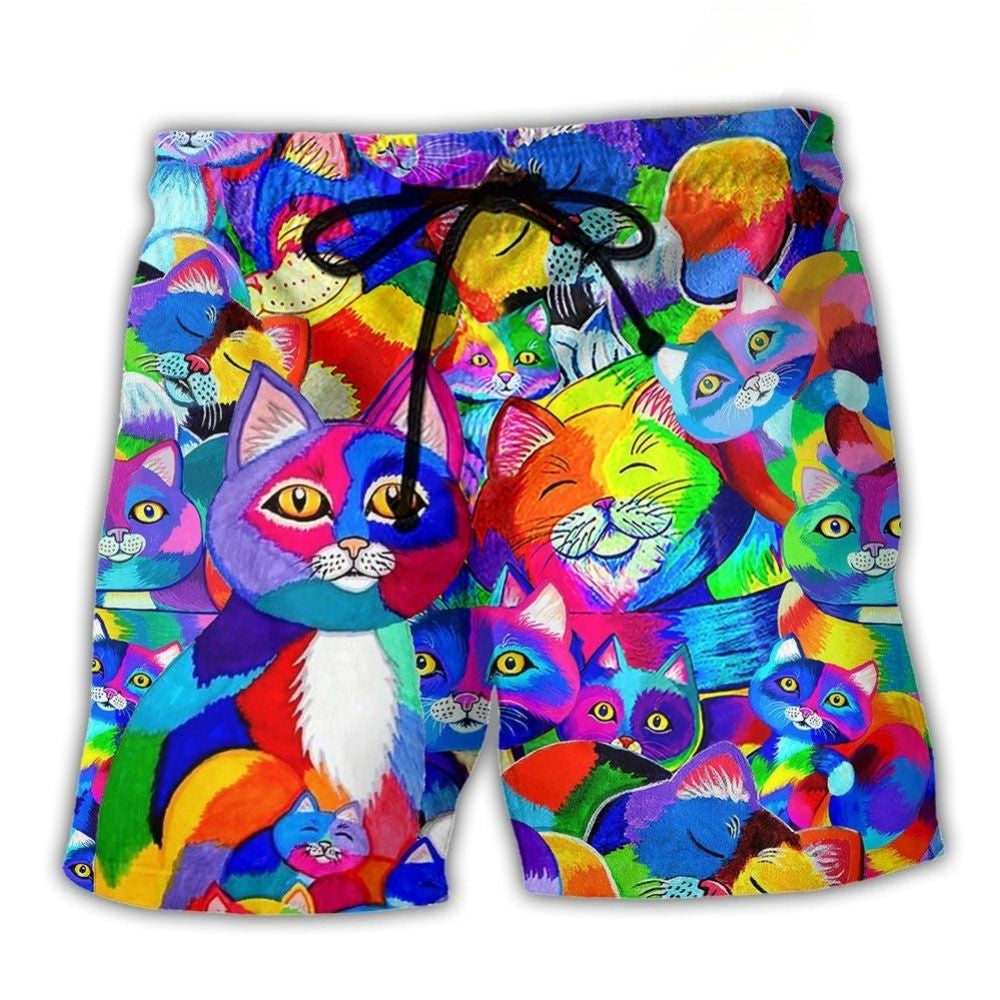 Colorful Rainbow Cat Beach Shorts For Warm Weather Outings And Thoughtful Gift Giving