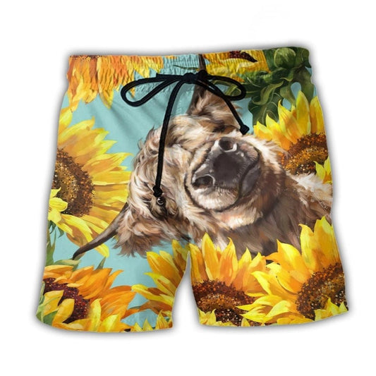 Cow With Sunflower Happy Farm Beach Shorts For Tropical Getaways And Weekend Adventures