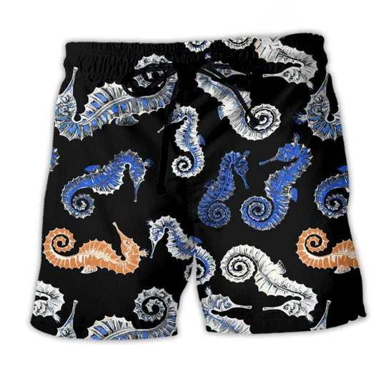 Black Seahorse Minimal Beach Shorts For Weekend Escapes And Memorable Gift Ideas